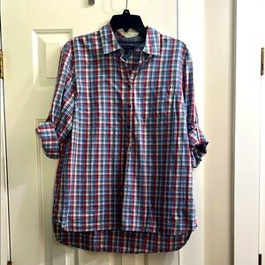 Tommy Hilfiger Red and Blue Casual Button Down Tunic